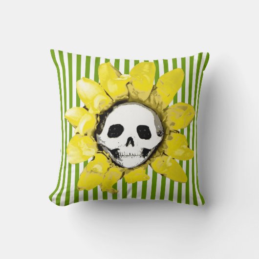 任意の色の白いストライプスカルひまわり枕 クッション (正面)