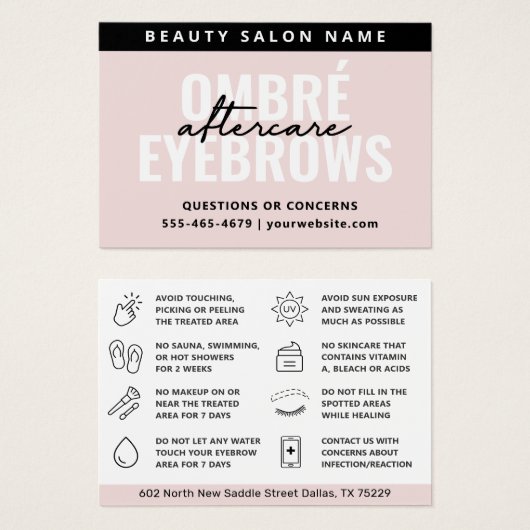 任意の色の粉グラデーション粉の眉アフターケアカード (正面&裏面)