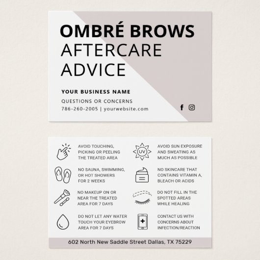 任意の色の粉グラデーション粉の眉アフターケアカード (正面&裏面)