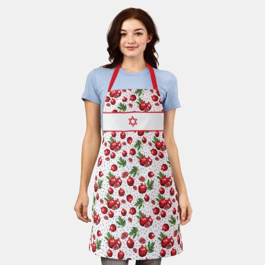 任意の色の背景スター上の赤い顆粒 エプロン (着用した状態)