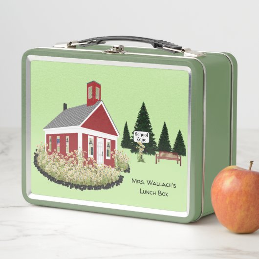 任意の色の背景先生の校舎エレガント メタルランチボックス (インサイチュ)
