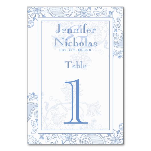 任意の色の花と葉のドードルレースのようズ結婚の テーブルナンバー (正面)