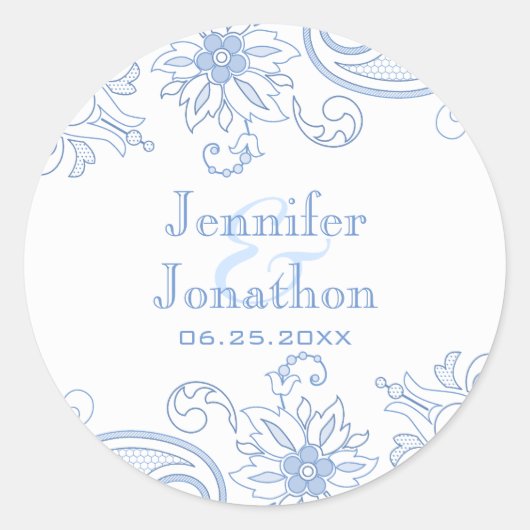 任意の色の花と葉のドードル封筒用シール ラウンドシール (正面)