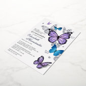 任意の色の蝶のエレガントキンセアニェラ 箔招待状 (回転した状態)