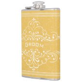 任意の色パーソナライズされたヴィンテージ花盛り新郎 フラスク (左)