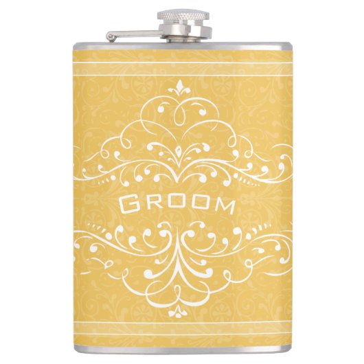 任意の色パーソナライズされたヴィンテージ花盛り新郎 フラスク (正面)