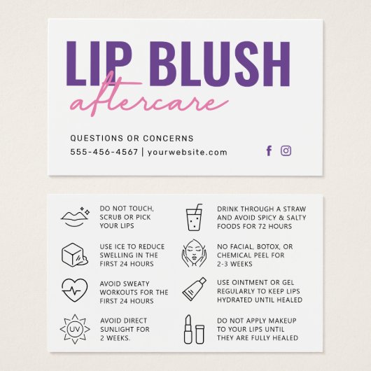 任意の色パープルモダンリップ赤面タトゥーアフターケア (正面&裏面)