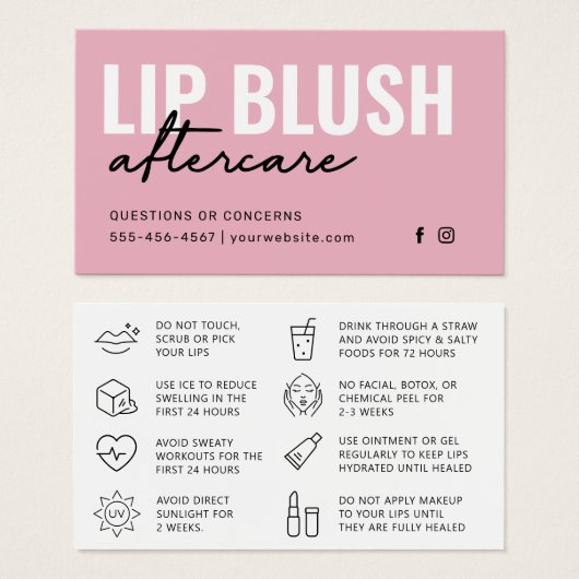 任意の色ピンクモダンリップ赤面タトゥーアフターケア (正面&裏面)