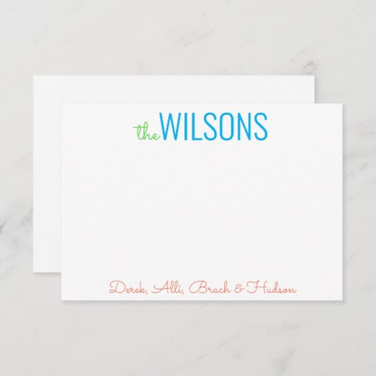 任意の色 – スクリプトおよびブロックファミリのノートカード サンキューカード (正面/裏面)