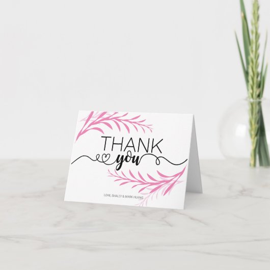 任意の葉大事な行事のピンクのサンキューカード カード (正面)