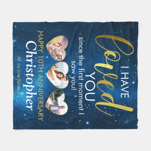 任意の記念日ロマンチックな写真コラージュ フリースブランケット (正面(横))