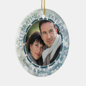 任意の記念日、両面2枚フォトティール（緑がかった色）/青/白 セラミックオーナメント (右)