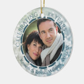 任意の記念日、両面2枚フォトティール（緑がかった色）/青/白 セラミックオーナメント (左)