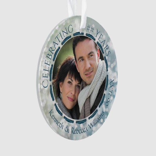 任意の記念日、2写真、青と白の《写真》ぼけ味 オーナメント (正面)