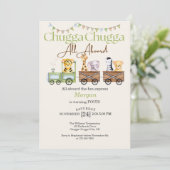 任意の誕生日かわいいチュガ水の色の動物電車 招待状 (スタンド正面)