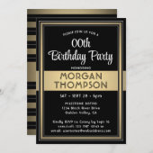 任意の誕生日エレガントブラック、ホワイト、および金ゴールドパーティー 招待状 (正面/裏面)