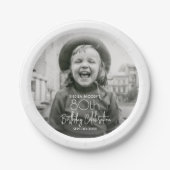 任意の誕生日シックなホワイトタイポグラフィフォトパーティー ペーパープレート (正面)