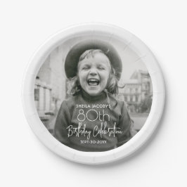 任意の誕生日シックなホワイトタイポグラフィフォトパーティー ペーパープレート