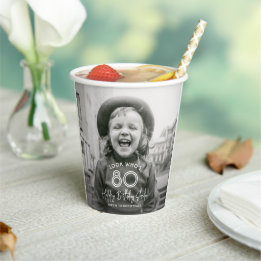 任意の誕生日シックなホワイトタイポグラフィ2写真パーティー 紙コップ