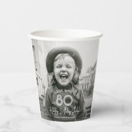 任意の誕生日シックなホワイトタイポグラフィ2写真パーティー 紙コップ