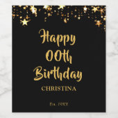 任意の誕生日スタイリッシュブラック金ゴールド星の名前 ワインラベル (シングルラベル)