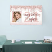 任意の誕生日バラ金ゴールドグリッタードリップスパークルフォト 横断幕 (トレードショー)