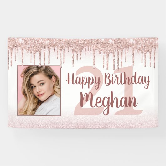 任意の誕生日バラ金ゴールドグリッタードリップスパークルフォト 横断幕 (横)