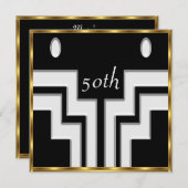 任意の誕生日パーティホワイトブラック 招待状 (正面/裏面)