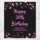 任意の誕生日ピンクブラックスターブラシースクリプト ワインラベル (シングルラベル)