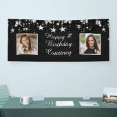 任意の誕生日ブラックシルバースターズ写真カスタム文字 横断幕 (トレードショー)