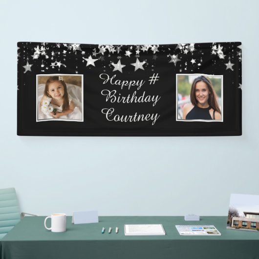 任意の誕生日ブラックシルバースターズ写真カスタム文字 横断幕 (トレードショー)
