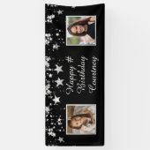 任意の誕生日ブラックシルバースターズ写真カスタム文字 横断幕 (縦)