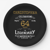 任意の誕生日ブラック金ゴールドレトロ ペーパープレート (正面)