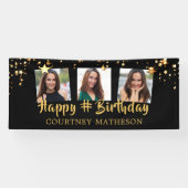 任意の誕生日ブラック金ゴールド星の写真パーソナライズされた 横断幕 (横)