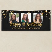 任意の誕生日ブラック金ゴールド星の写真パーソナライズされた 横断幕