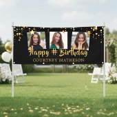 任意の誕生日ブラック金ゴールド星の写真パーソナライズされた 横断幕