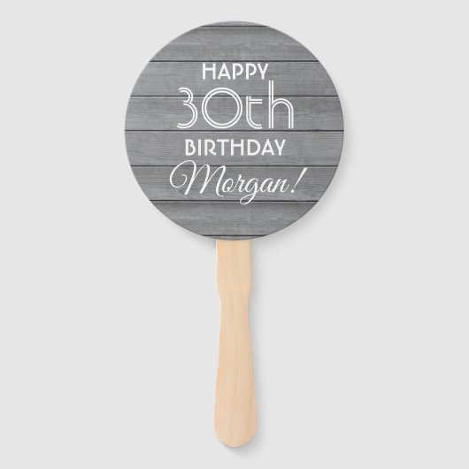 任意の誕生日応援グレイ素朴ウッドアフェイクラウンド ハンドファン (裏面)