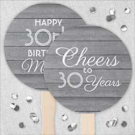 任意の誕生日応援グレイ素朴ウッドアフェイクラウンド ハンドファン