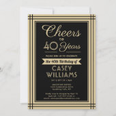 任意の誕生日応援ダウンロード可能なブラックと金ゴールド 招待状 (正面)