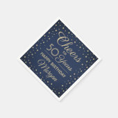 任意の誕生日応援ネイビーブルー&金ゴールドグリッターパーティー スタンダードカクテルナプキン (角)