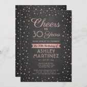 任意の誕生日応援ピンク紙吹雪ブラックシャルボード 招待状 (正面/裏面)