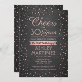 任意の誕生日応援ピンク紙吹雪ブラックシャルボード 招待状 (正面/裏面)