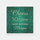 任意の誕生日応援ブラシ付きグリーンと金ゴールド紙吹雪 スタンダードカクテルナプキン (正面)