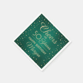 任意の誕生日応援ブラシ付きグリーンと金ゴールド紙吹雪 スタンダードカクテルナプキン (角)