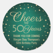 任意の誕生日応援ブラシ付きグリーンと金ゴールド紙吹雪 ラウンドシール (正面)