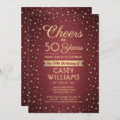 任意の誕生日応援ブラシ付きブルゴーニュ金ゴールド紙吹雪 招待状 (正面/裏面)