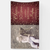 任意の誕生日応援ブラシ付きブルゴーニュ金ゴールド1写真 横断幕 (縦)