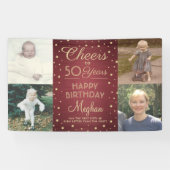 任意の誕生日応援ブラシ付きブルゴーニュ金ゴールド4 Photo 横断幕 (横)