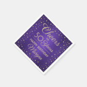 任意の誕生日応援ブラシ付き紫と金ゴールド紙吹雪 スタンダードカクテルナプキン (角)