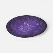 任意の誕生日応援ブラシ付き紫と金ゴールド紙吹雪 ペーパープレート (アングル)